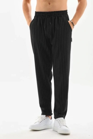 Unisex Çizgili Eşofman Altı - Siyah