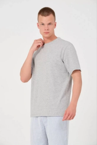 Unisex Düz Biskilet Yaka Oversize T-shirt - Gri