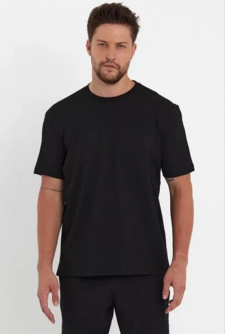 Unisex Düz Biskilet Yaka Oversize T-shirt - Siyah