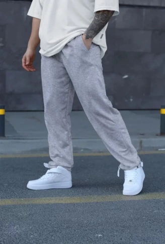 Unisex İki İplik Eşofman Altı - Gri