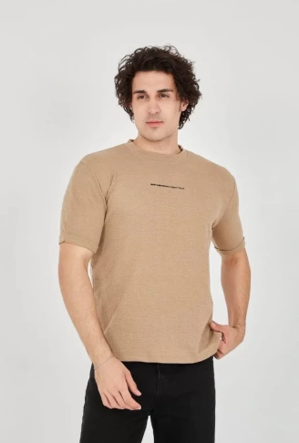 Unisex Jakar Kumaş Slim Fit T-Shirt - Kahverengi