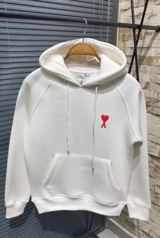 Unisex Kapşonlu Baskılı Sweetshirt - Beyaz