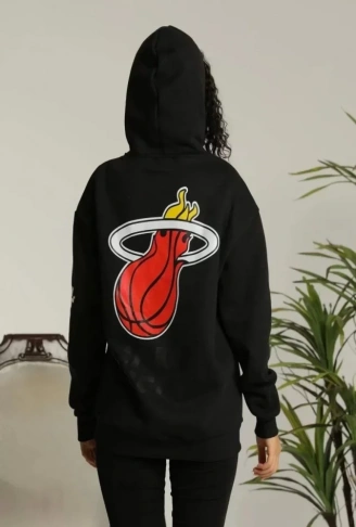 Unisex Kapşonlu Baskılı Sweetshirt - Siyah