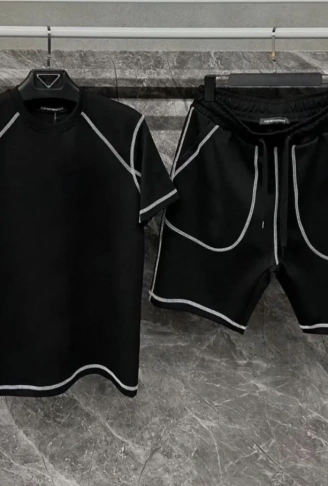 Unisex Karoyaka Dikişli Şortlu Takım - Siyah