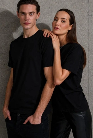 Unisex Kısa Kollu Bisiklet Yaka Basic Viskon Bluz