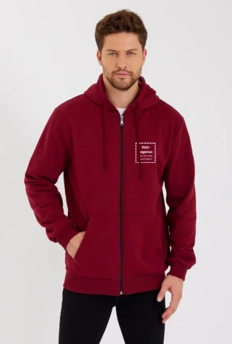 Unisex Tam Fermuarlı Kapşonlu Özel Tasarım SweatShirt - Bordo
