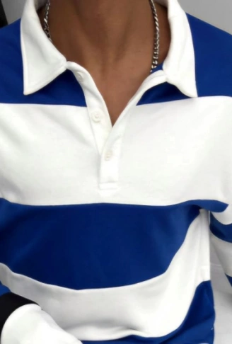 Unisex Üç İplik Parçalı Yakalı SweatShirt - Mavi