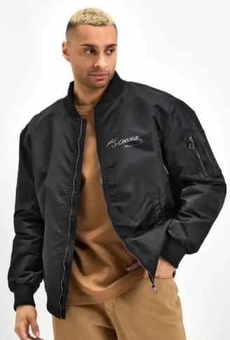Unisex Uzun Kol Baskılı Bomber Ceket - Siyah