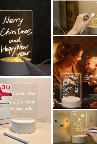 USB Kablolu Işıklı Kendiliğinden Beyaz Kalemli-Silgili Kreatif 3D Görselleştirme LED Lambası (4940)