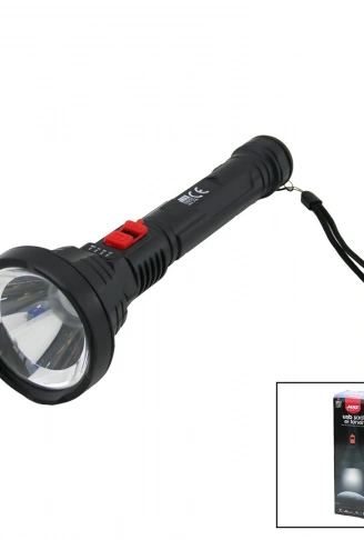 USB ŞARJLI=5V 1W LED EL FENERİ 3-KADEME IŞIK - FLAŞÖR ŞARJ GÖSTERGE 70LÜMEN 25.7CM (4940)