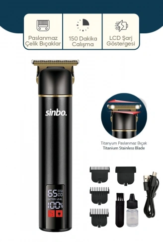 USB ŞARJLI - LCD GÖSTERGELİ SAÇ - SAKAL KESME TRAŞ MAKİNESİ ALÜMİNYUM ALAŞIMLI GÖVDE SHC-1907 (4940)