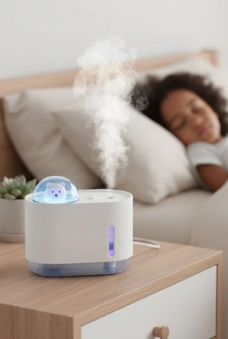 Uzay Ayısı 300 ML USB Hava Nemlendirici – LED Işıklı Masaüstü Buhar Makinesi, Yatak Odası &amp; Çocuk Odası İçin Ortam Nemlendirici (4940)