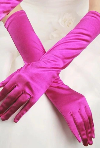 Uzun Boy Ekstra Parlak Saten Eldiven Fuşya Renk (4940)