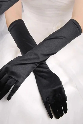 Uzun Boy Ekstra Parlak Saten Eldiven Siyah Renk (4940)
