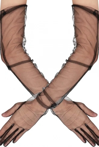 Uzun Boy Likralı Siyah Renk Yetişkin Mega Tül Eldiven 53 cm (4940)