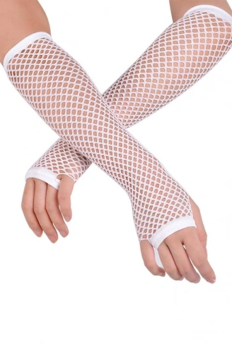 Uzun File Örgü Eldiven Beyaz Renk (4940)