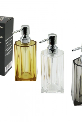 UZUN KARE TABAN - YVRLK AĞIZ - 4+4=8GEN GÖVDE ŞEFFAF - RENKLİ AKRİLİK - MİKA KRİSTAL SIVI SABUNLUK 280ML (4940)