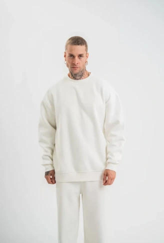 Uzun Kol Bisiklet Yaka Basic SweatShirt - Beyaz