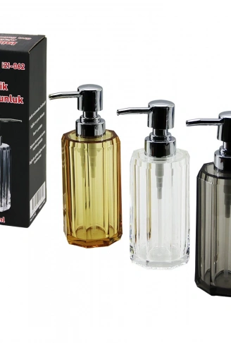 UZUN SEKİZGEN ŞEFFAF - RENKLİ AKRİLİK - MİKA KRİSTAL  SIVI SABUNLUK  200ML (4940)