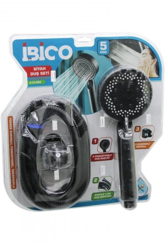 VAKUMLU - SİYAH LÜKS DUŞ SETİ  DUŞ BAŞLIK=5 MOD=FONKSİYON ÖRGÜLÜ HORTUM=1.5MT MAFSAL=3 KADEME (4940)