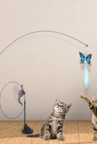 Vantuzlu Tüylü Zilli Olta Kedi Oyuncağı (4940)