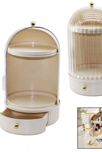 VİTRİN 360°Ç:21 -Y:38CMKOZMETİK ORGANİZER ŞEFFAF KAPAK- DÖNER RAFÇEKMECE+2 KAT (4940)