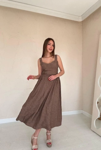 Vizon Yanları Büzgülü Göğüs Kuplu Elbise