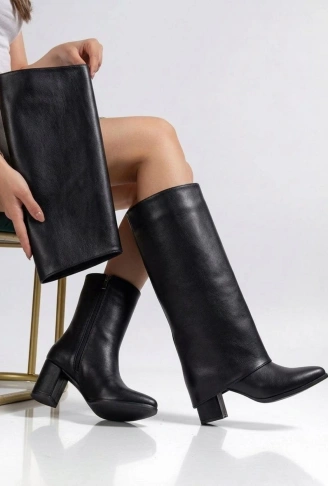 Wila Siyah Cilt Topuklu Tak Çıkar Çizme