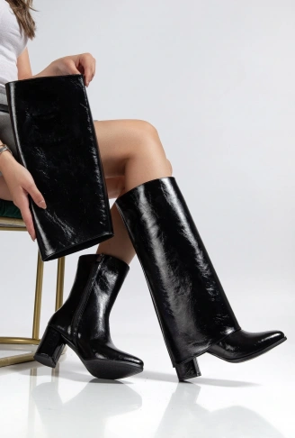 Wila Siyah Parlak Topuklu Tak Çıkar Çizme