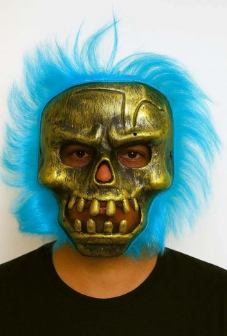 Wild Skull - Bakır Kafatası Turkuaz Saçlı İskelet Maske (4940)