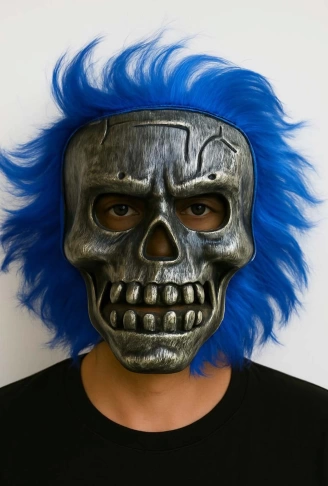 Wild Skull - Gümüş Kafatası Mavi Saçlı İskelet Maske (4940)