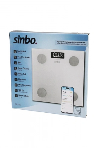YAĞ ÖLÇERAKILLI BLUETOOTH CAM BASKÜL PİLLİ 180KG/50GR 28X28CM 8-KİŞİ HAFIZA LCD EKRAN GÖSTERGE SBS-4467 (4940)