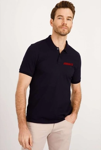 Yakası Düğmeli Yakalı Pike Baskılı T-Shirt - Beyaz