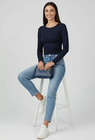 Yanı Büzgülü bluz Lacivert T4322