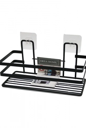 YAPIŞKANLI ASKILI ÇOK AMAÇLI SİYAH KARE BANYO RAF (4940)