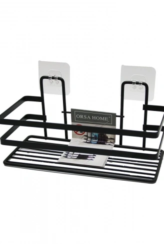 YAPIŞKANLI ASKILI ÇOK AMAÇLI SİYAH KARE BANYO RAF (4940)