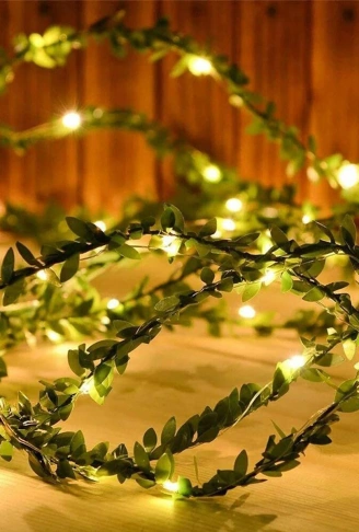 Yapraklı Dekorlu 3 Metre Peri Led Pilli  Işık Yılbaşı Aydınlatma (4940)