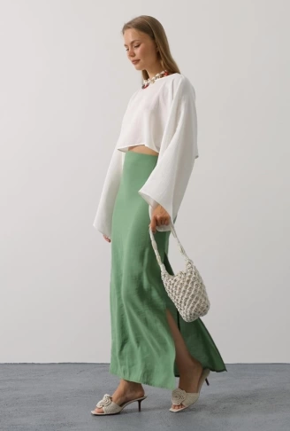 YARASA KOLLU CROP BLUZ - Beyaz