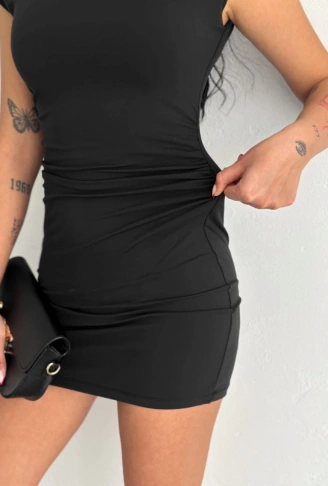 Yarım Bogazlı Kolsuz Mini Boy Elbise - Siyah
