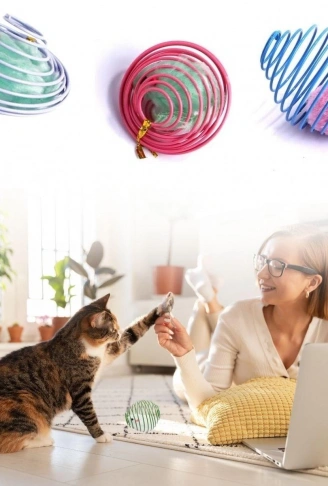 Yaylı Metal Fareli Kafes Kedi Oyun Topu Sıçrayan Spiral Kedi Topu (4940)