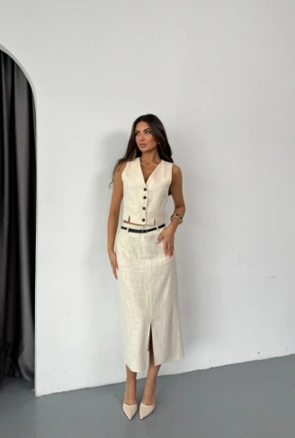 YELEK-ÖNDEN YIRTMAÇLI ETEK TK ŞANTUK KETEN - Ham