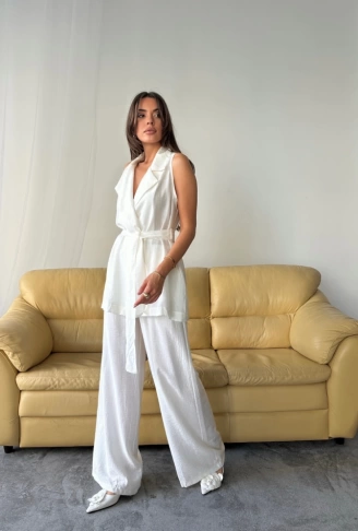 YELEK - PANTOLON TAKIM ÇİLEK KUMAŞ - Beyaz
