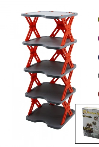 YENİ NESİL AKORDİYON - KATLANIR - 5 KATLI PLASTİK AYAKKABILIK GRİ TABAN-27X27CM - RENKLİ AYAKLAR (4940)