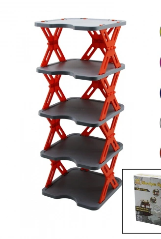 YENİ NESİL AKORDİYON - KATLANIR - 5 KATLI PLASTİK AYAKKABILIK GRİ TABAN-27X27CM - RENKLİ AYAKLAR (4940)