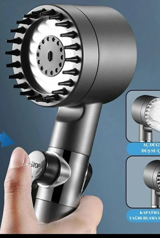 Yeni Nesil Çok Masajlı Fonksiyonlu Ayarlanabilir Arıtmalı Krom Kaplı Duş Başlığı El Duşu (4940)