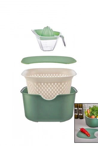 YEŞİL 5PCS MUTFAK SETİ PLS.KARIŞTIRMA KAP=4LT - SÜZGEÇ=3.5LT - KESİM PANO - SIKACAK=0.25LT (4940)