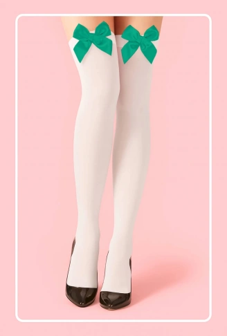 Yeşil Fiyonklu Beyaz Jartiyer Çorabı TM1380