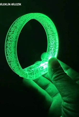 Yeşil Led Işıklı Baskı Yapılabilen Pilli Bileklik Bilezik 1,5 cm Genişlik (4940)