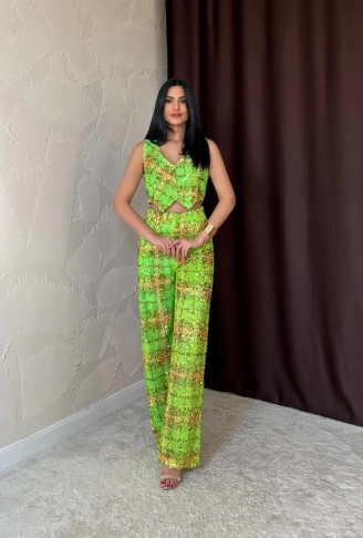 Yeşil Pullu Yelek Ve Pantolon Takım