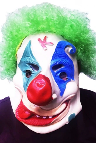 Yeşil Renk Afro Bonus Peruklu Palyaço Lateks Et Maske (4940)